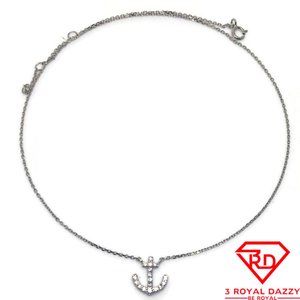 Tiny Anchor CZ Necklace 16 inch chain white gold